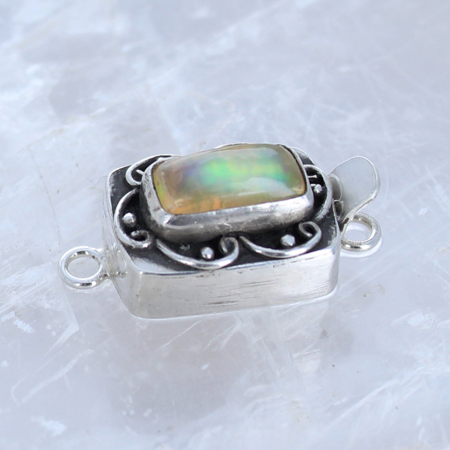 Ethiopian Opal Clasp Sterling Golden Multi Color Cushion Spirals -NewWorldGems