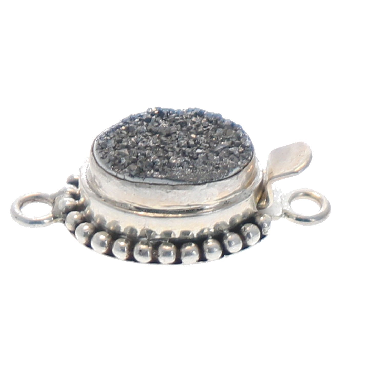 Drusy Quartz Geode Clasp Sterling Deep Gray Color -NewWorldGems