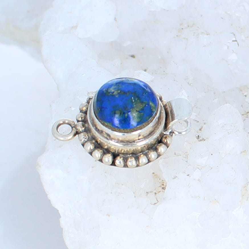 AAA Azurite Clasp Sterling 12mm Semi Round Ball Design -NewWorldGems