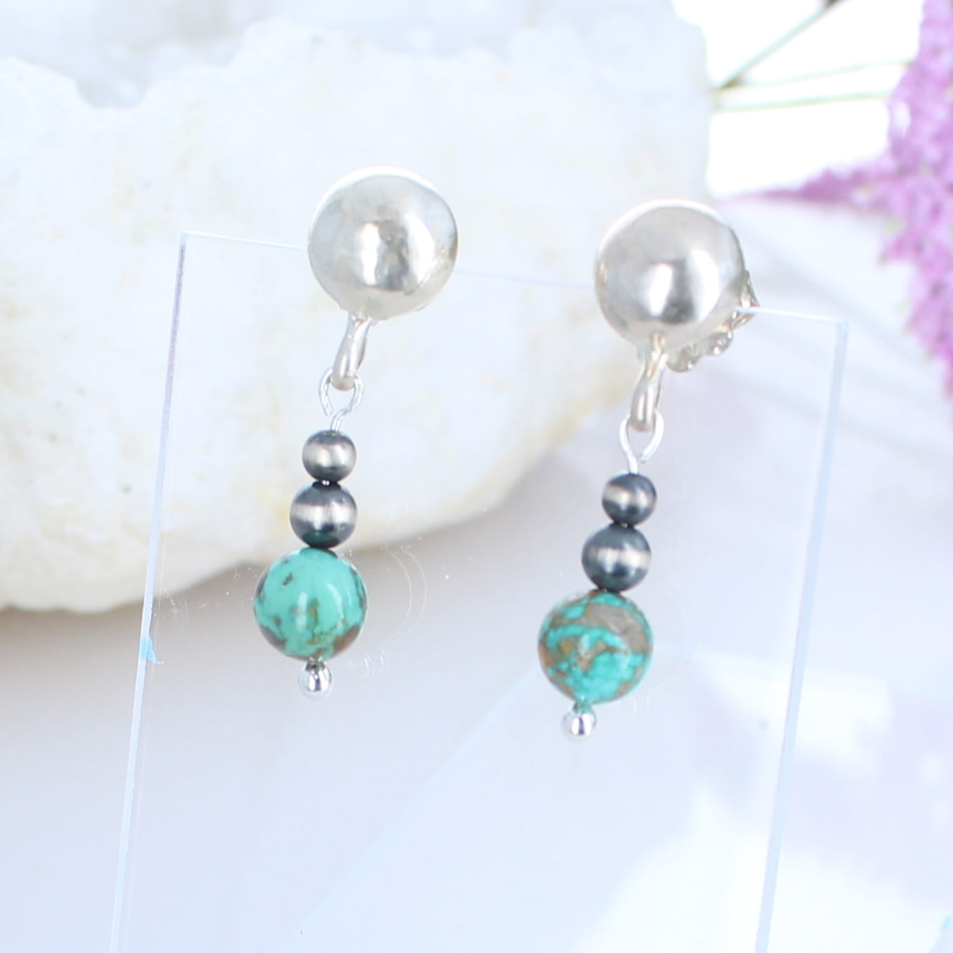 CARICO LAKE Turquoise Sterling Silver Earrings Round Drops Southwest Style -NewWorldGems