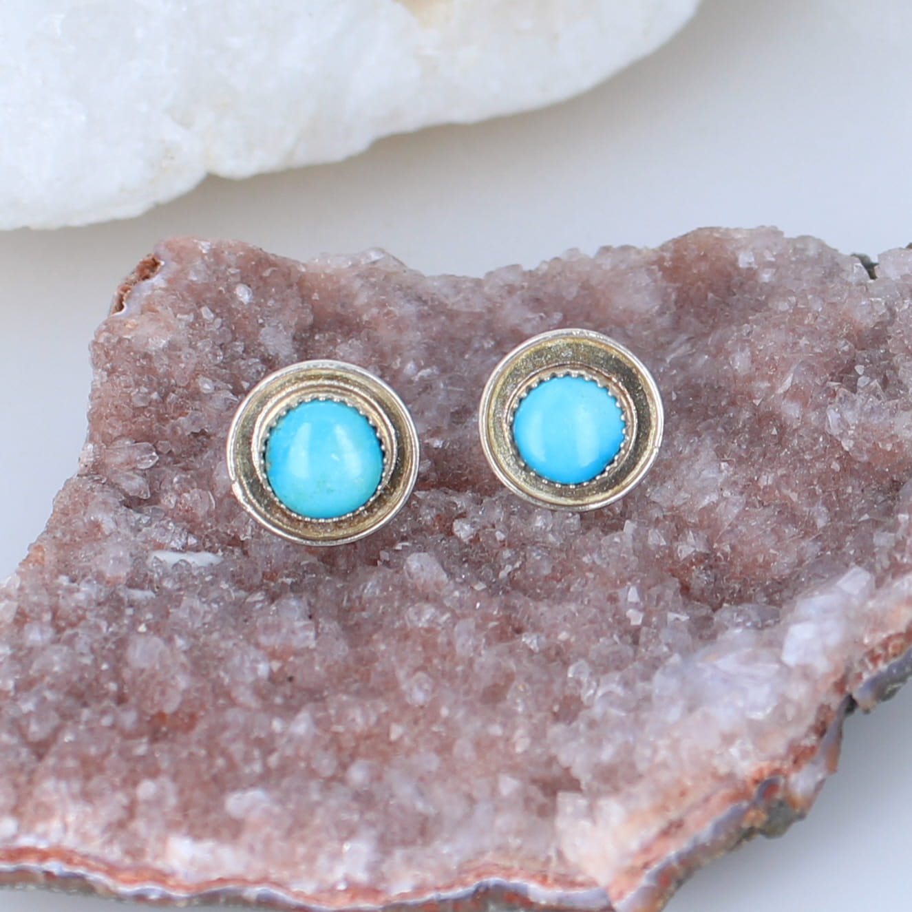Blue Ridge Orvil Jack Mine Turquoise Earrings Ovals Sterling Posts 8.6mm -NewWorldGems