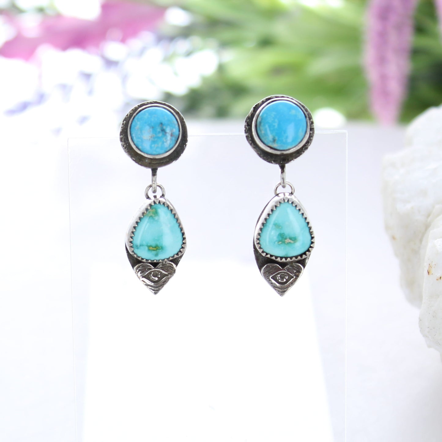 Sonoran Turquoise Earrings Shades of Greens and Blue Sterling Heart Eyes