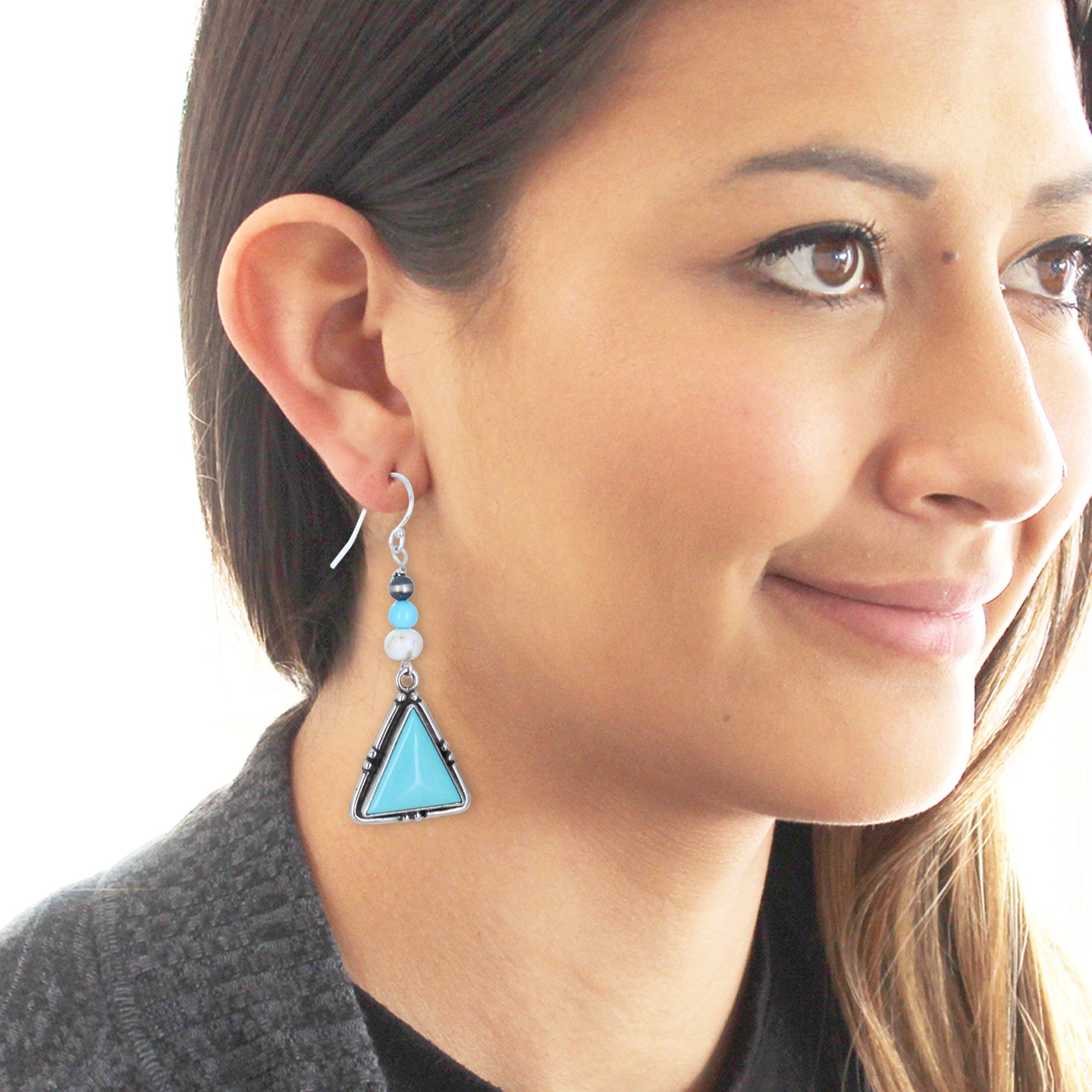 Sleeping Beauty Turquoise Earrings Sky Blue Sterling Triangles -NewWorldGems