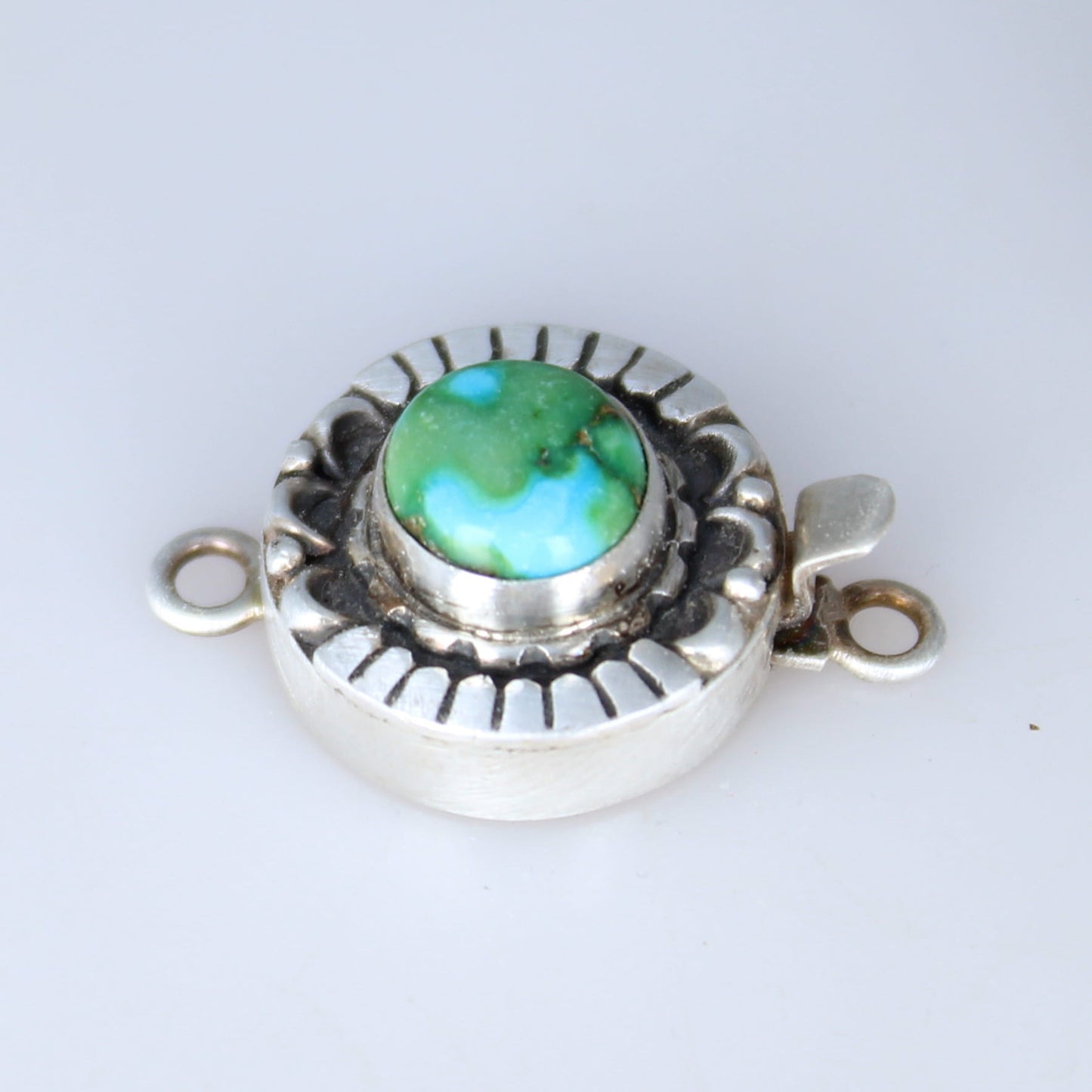 Sonoran Gold Turquoise Clasp Sterling Moon Lotus Petal Design 9.7mm