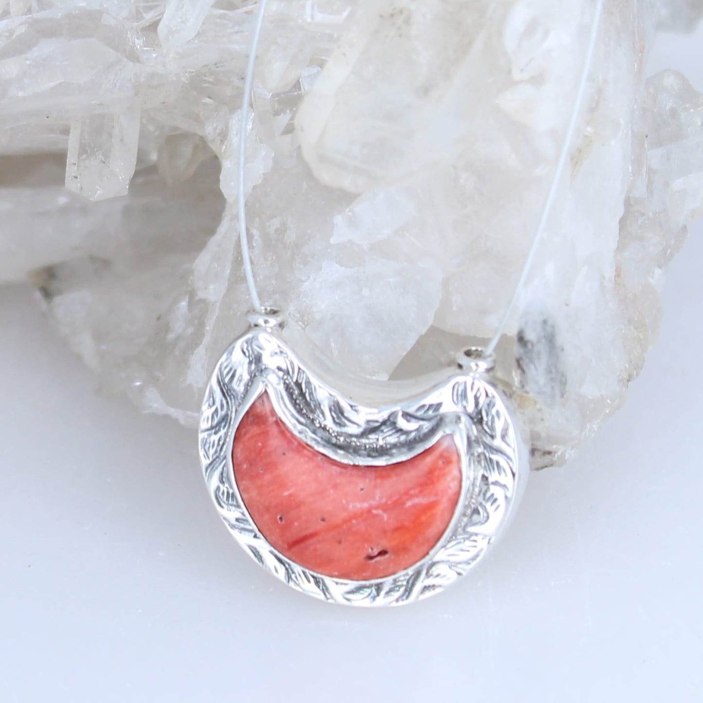 Spiny Oyster Moon Shape Sterling Pendant Component