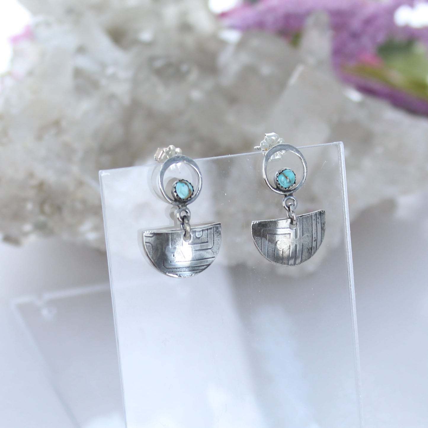 Pretty Little Sterling Sierra Nevada Turquoise Earrings Moons