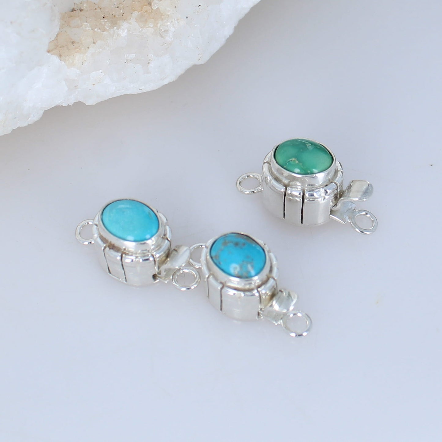 Kingman and Emerald Valley Turquoise Sterling Clasps Southwestern Style Set of 3 -NewWorldGems