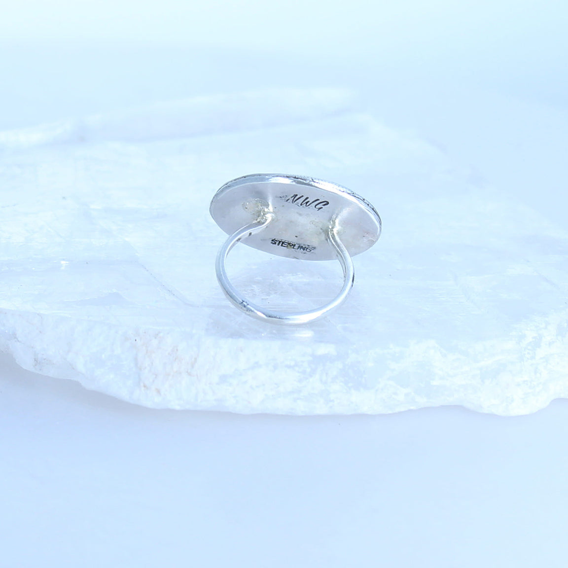 Oval Kingman Turquoise Ring 18K and Sterling Size 7