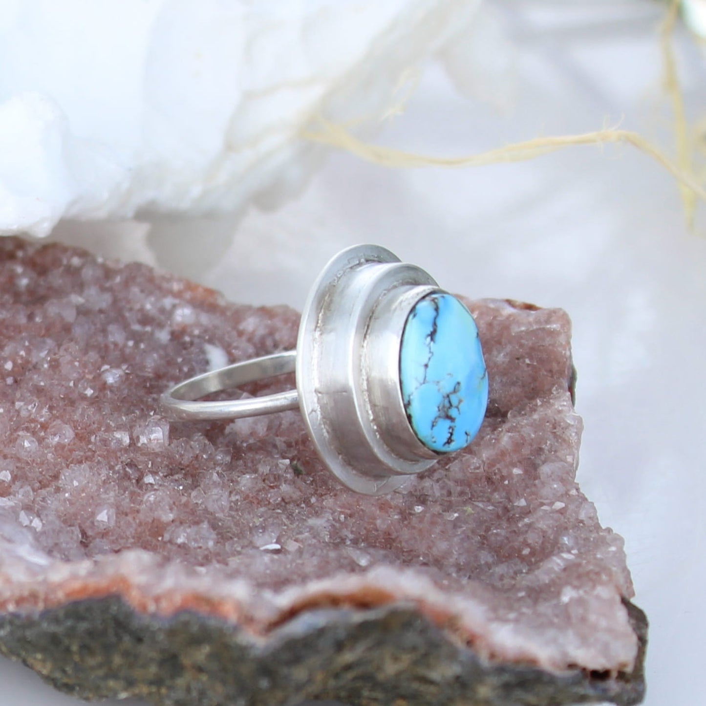 TURQUOISE Free Form Flower Ring Sterling Size 7 Choose -NewWorldGems