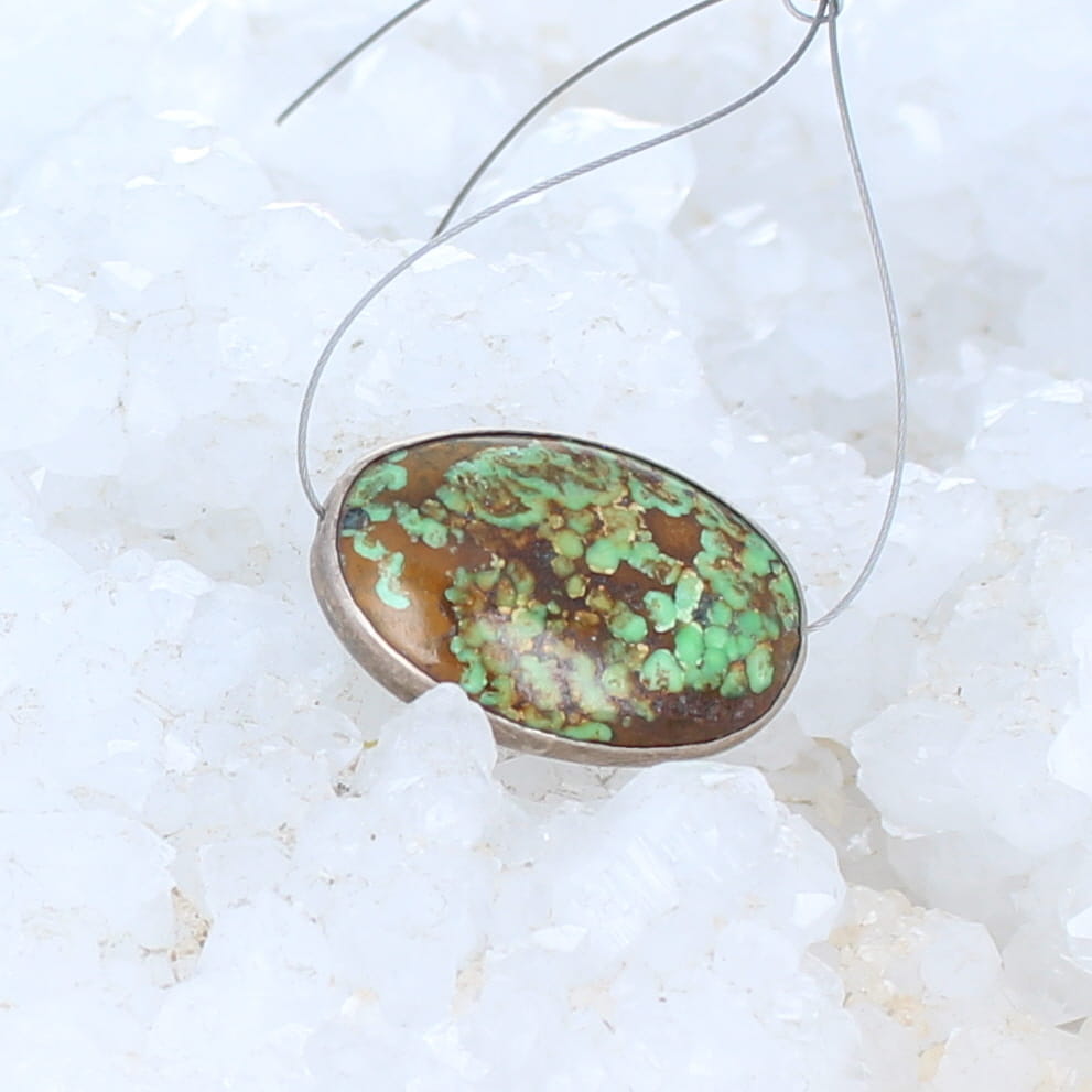 Sterling Rimmed Lime Green Hubei Turquoise Centerpiece Bead 28x18mm -NewWorldGems