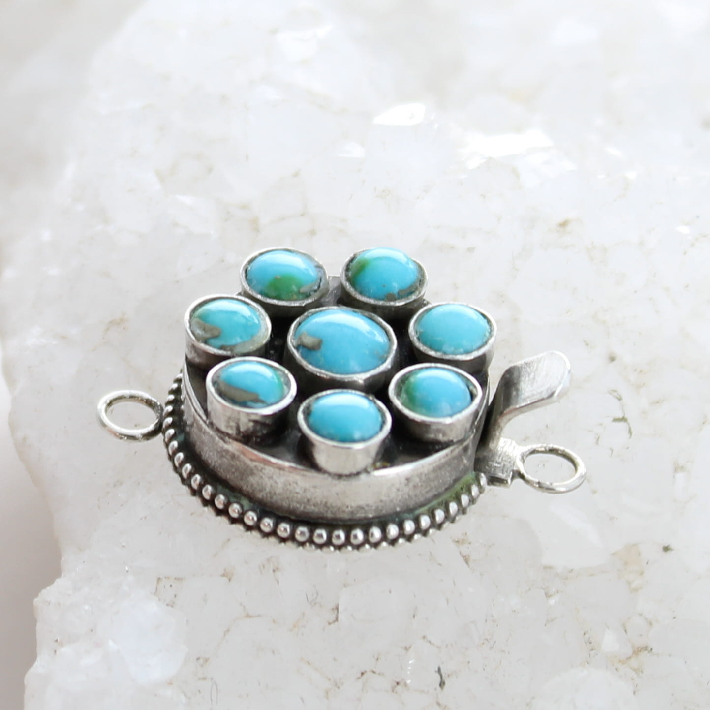 Blue Sonoran Mountain Turquoise Clasp Sterling Silver 8 Stone round