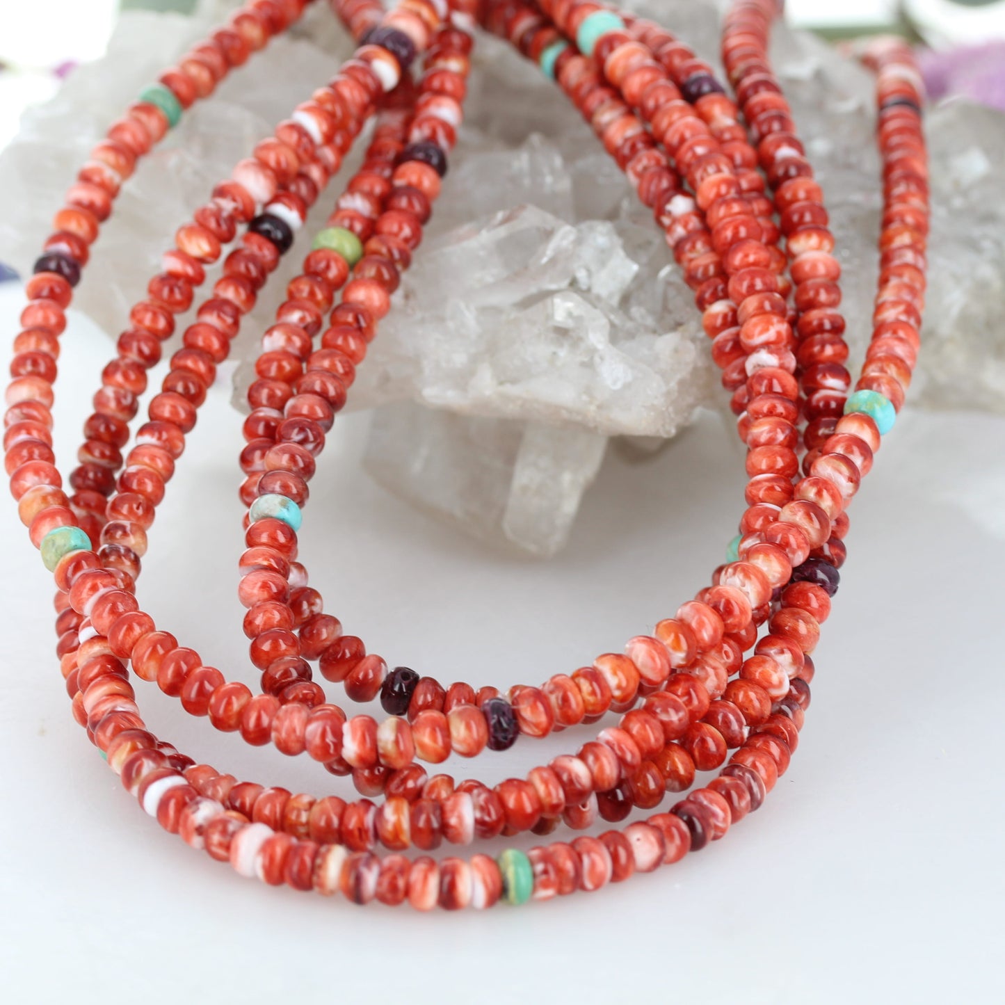 Red Spiny Oyster Beads With Turquoise 16" 6mm