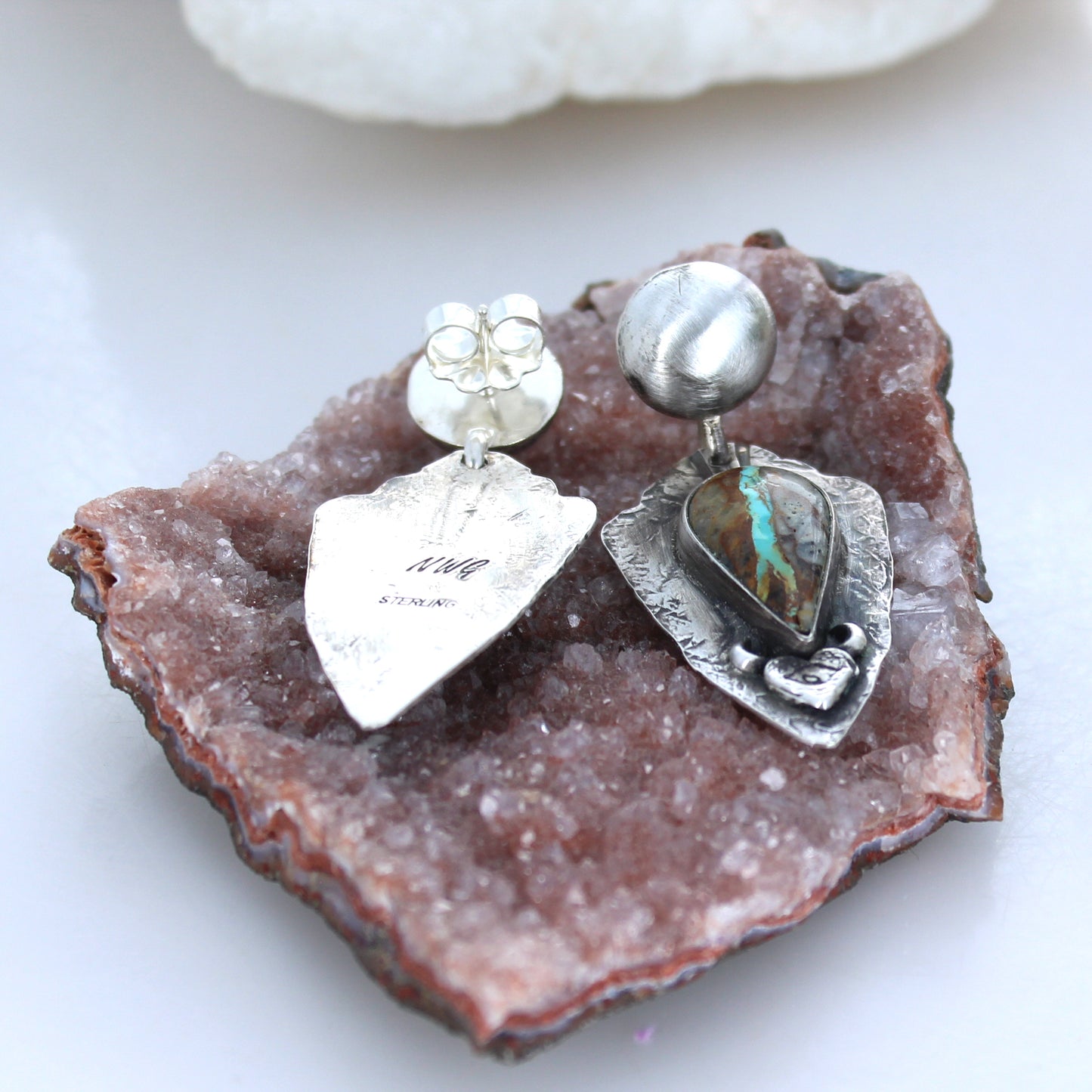 Sterling Silver Arrowhead Earrings with Royston Nevada Turquoise -NewWorldGems