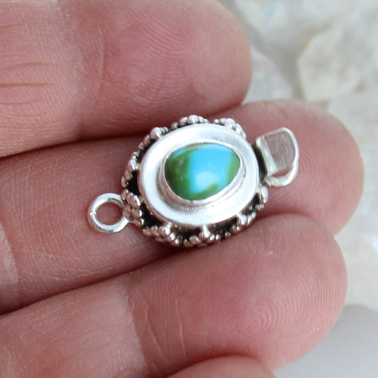 Vivid Blue Sonoran Mountain Turquoise Clasp Sterling 8x6.5mm Granulated