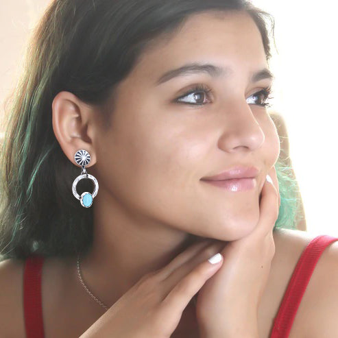 Lone Mountain TURQUOISE Earrings Southwest Rare American Turquoise Hoops