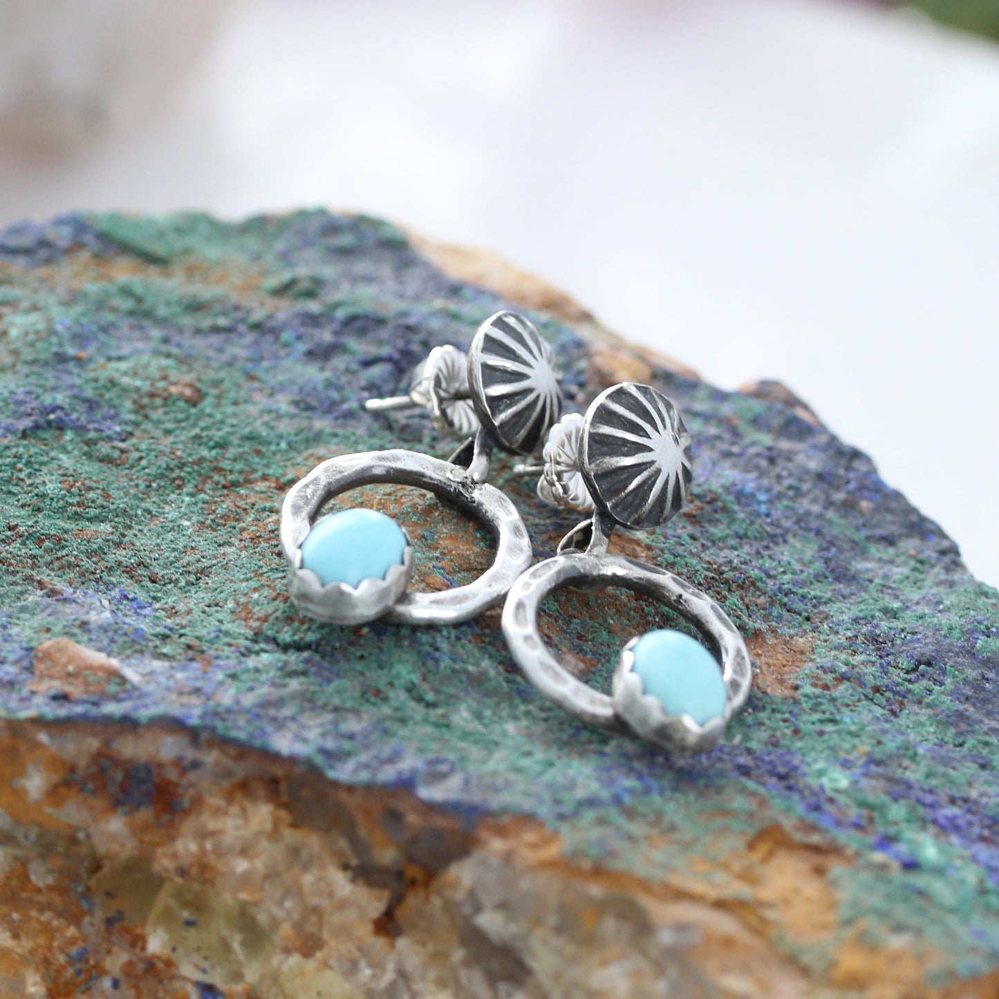 Lone Mountain TURQUOISE Earrings Southwest Rare American Turquoise Hoops