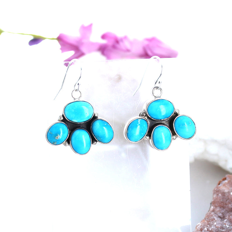 Blue Ridge Orvil Jack Turquoise 3 Petal Earrings Sterling Silver -NewWorldGems