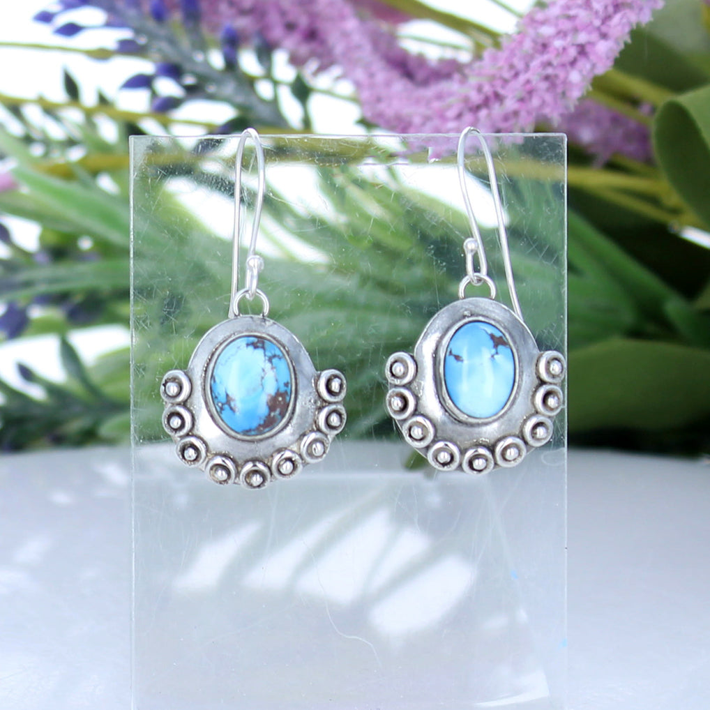 Kazakhstan Turquoise Boho Earrings Sterling Silver Drops