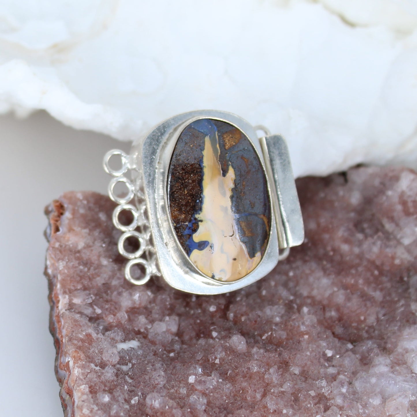 Large Australian Golden Boulder Opal Clasp Sterling 5 Strand -NewWorldGems