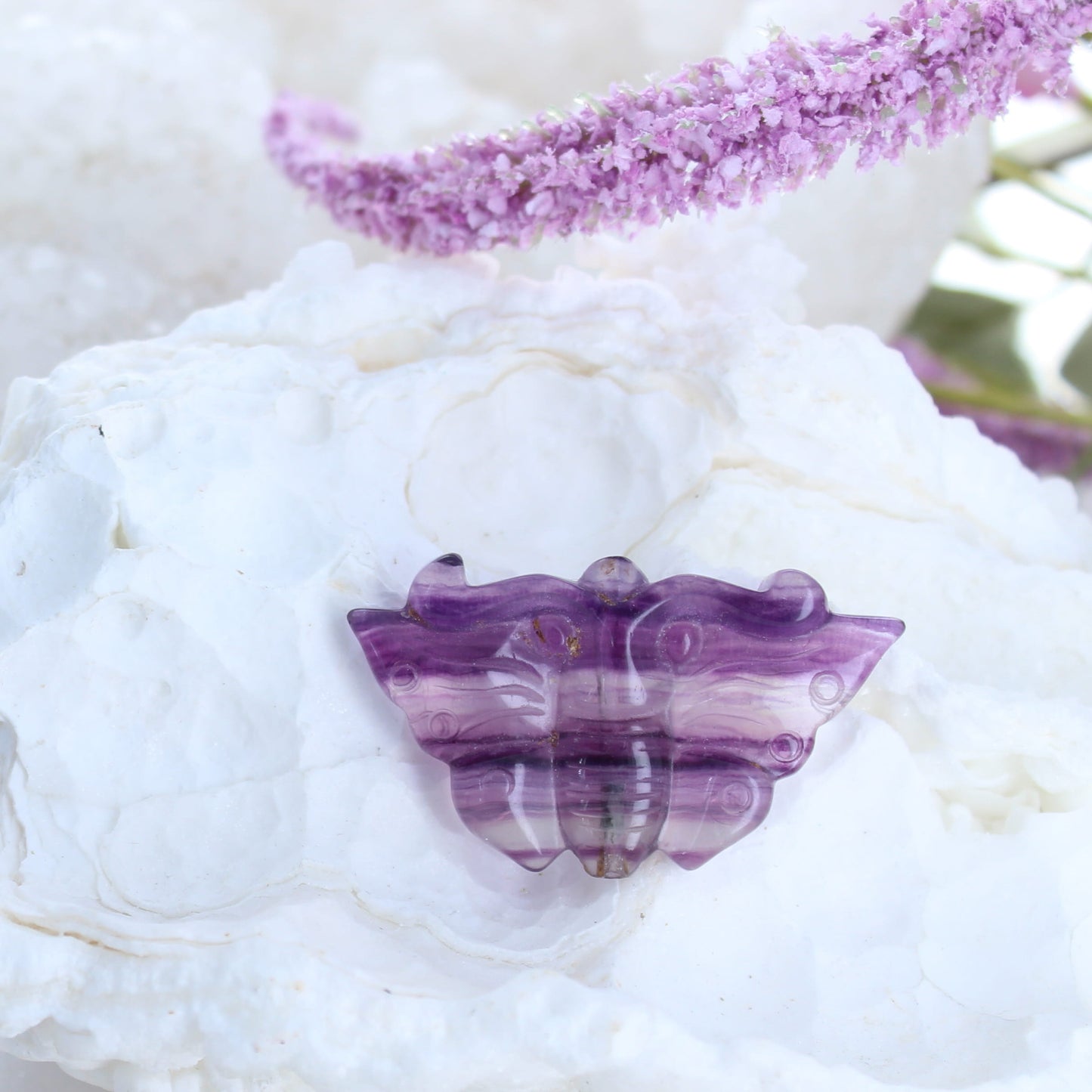 Purple Fluorite Carved Butterfly Component for Pendant -NewWorldGems