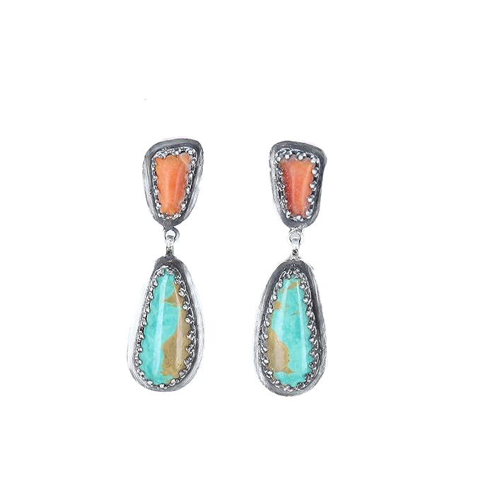 Dramatic Royston Turquoise Orange Spiny Oyster Earrings Southwest