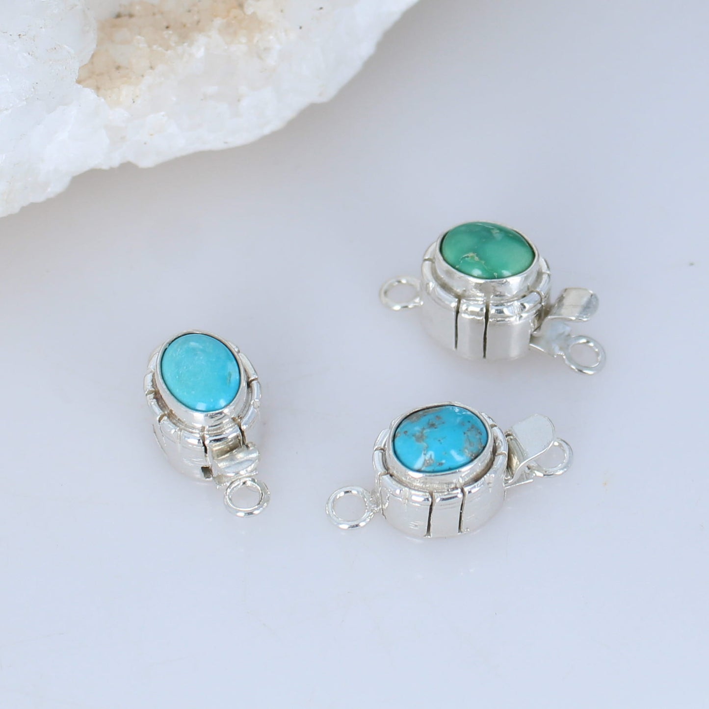Kingman and Emerald Valley Turquoise Sterling Clasps Southwestern Style Set of 3 -NewWorldGems