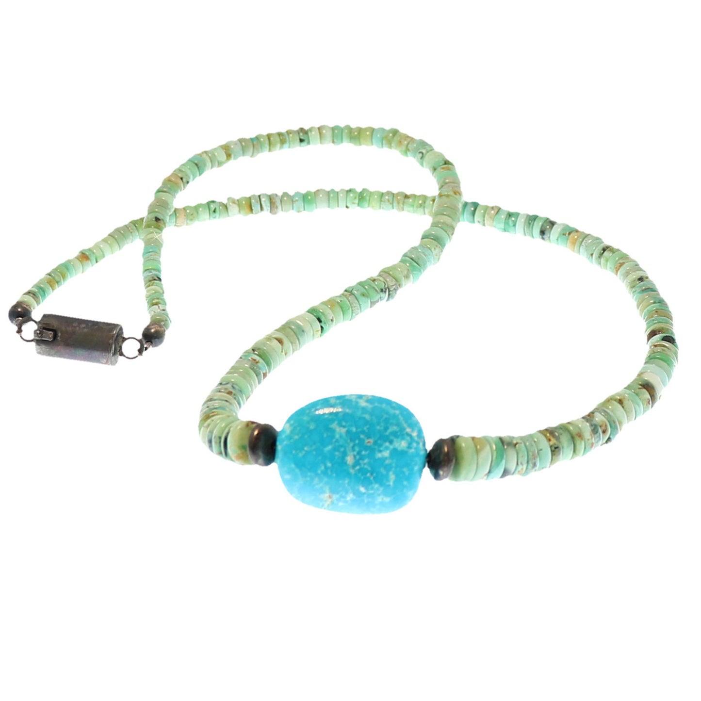 Colorback Turquoise Beads Necklace Oxidized Sterling 19" -NewWorldGems
