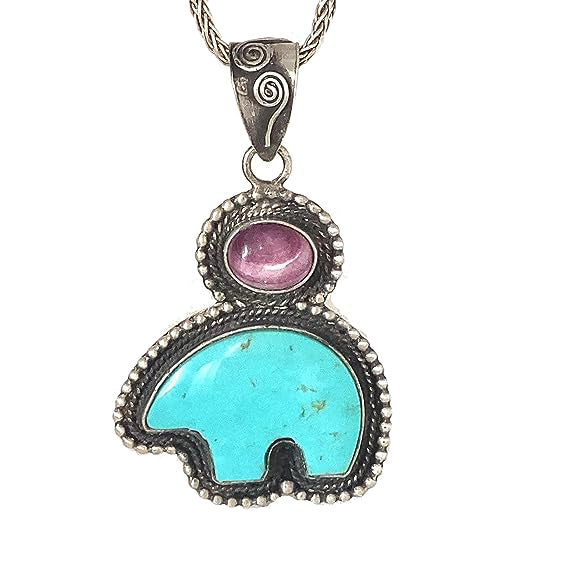 Kingman Turquoise Purple Spiny Oyster ZUNI BEAR PENDANT Sterling