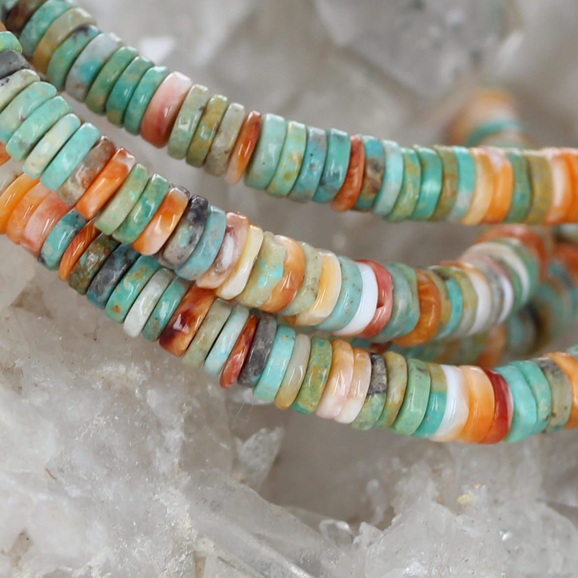 Light Orange Spiny Oyster and Aqua Turquoise Beads Mixed 4.3mm