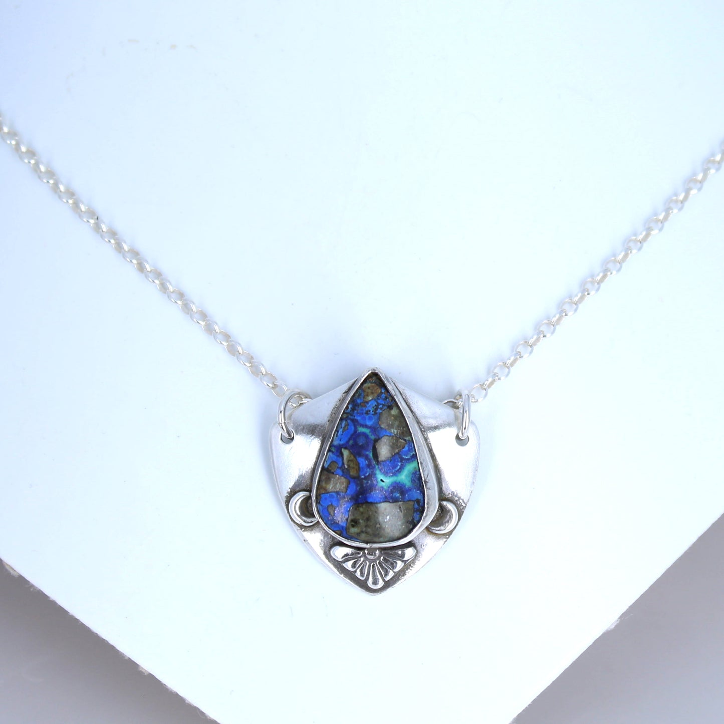 AZURITE Shield Pendant Sterling Southwest Arizona