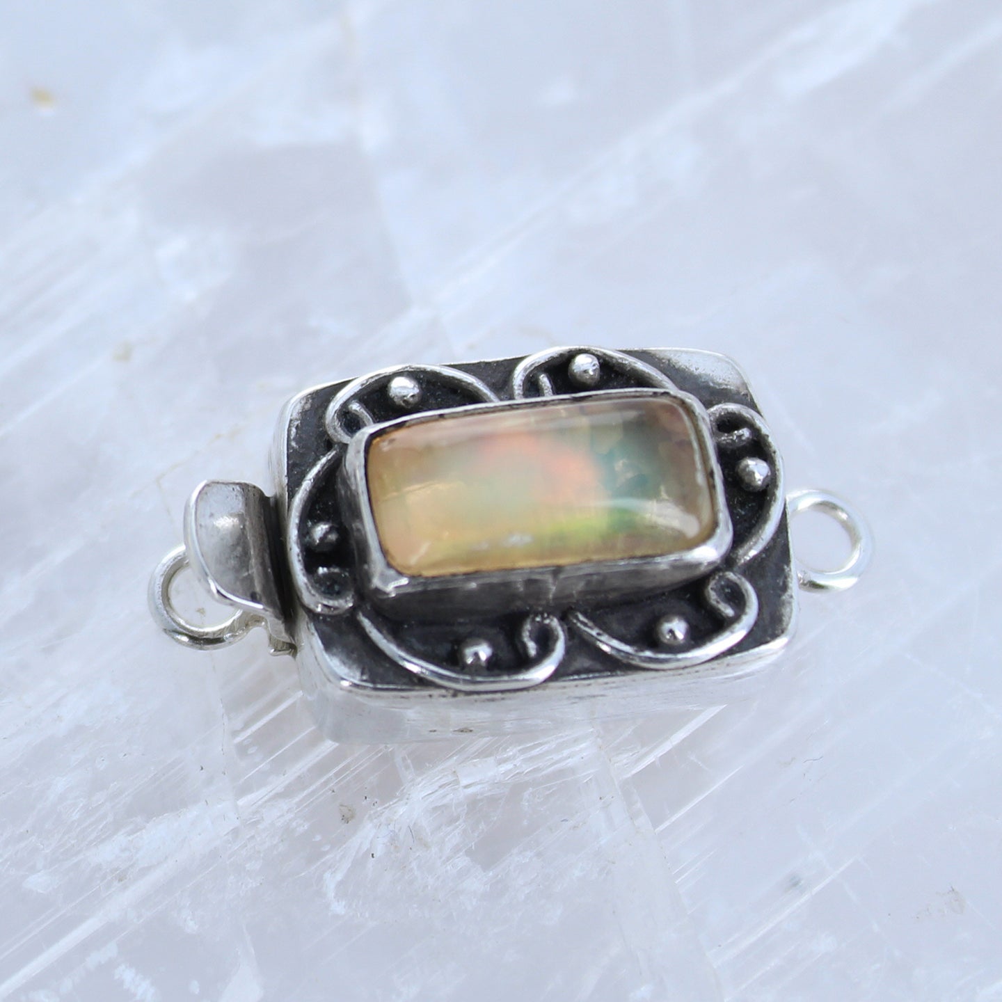 Ethiopian Opal Clasp Sterling Golden Multi Color Cushion Spirals -NewWorldGems