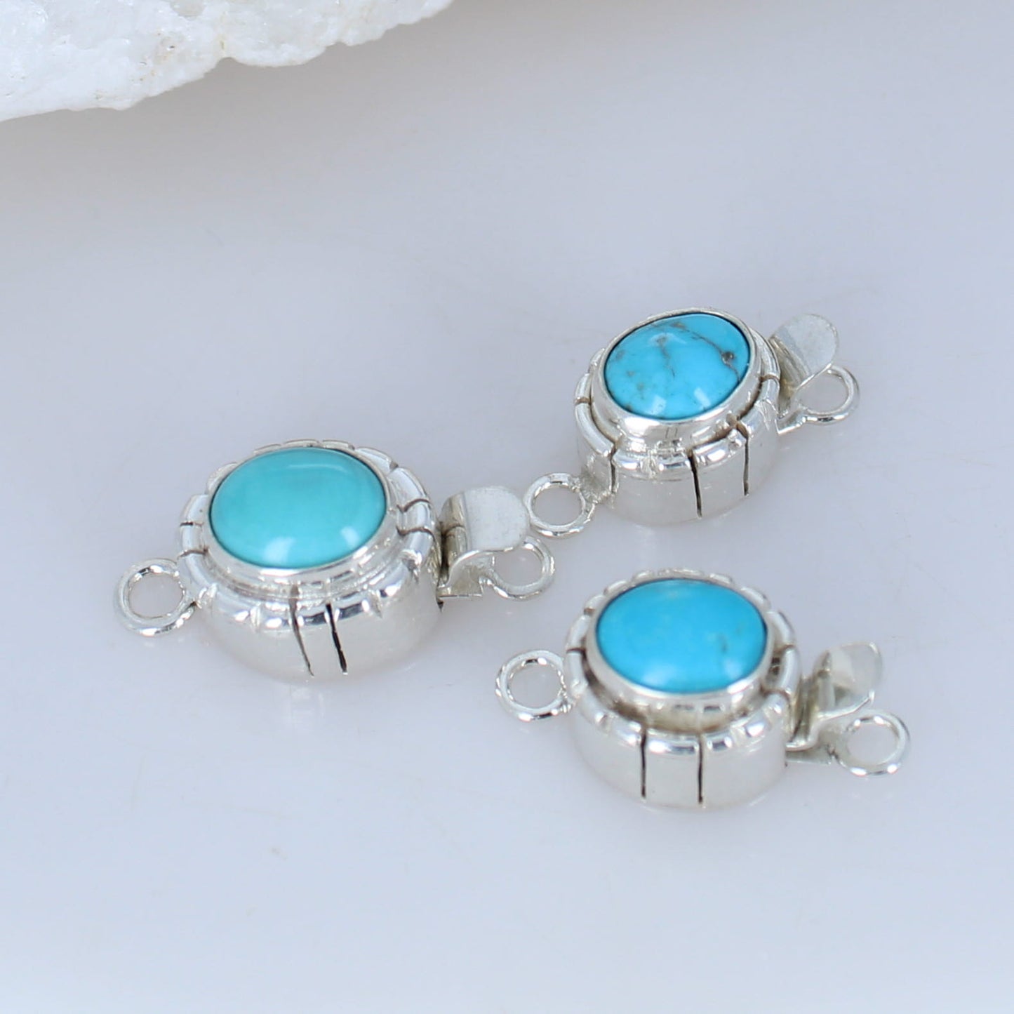 Kingman Turquoise Sterling Clasps Southwestern Style Set of 3 -NewWorldGems