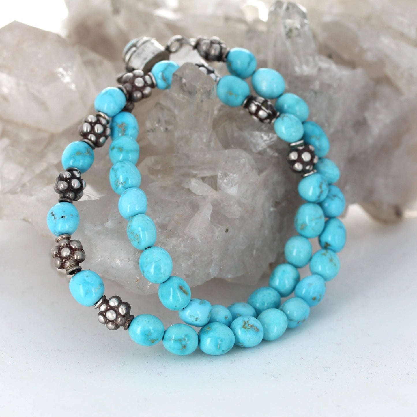 SONORAN ROSE Turquoise Beads Necklace Sterling Silver Exquisite Blue