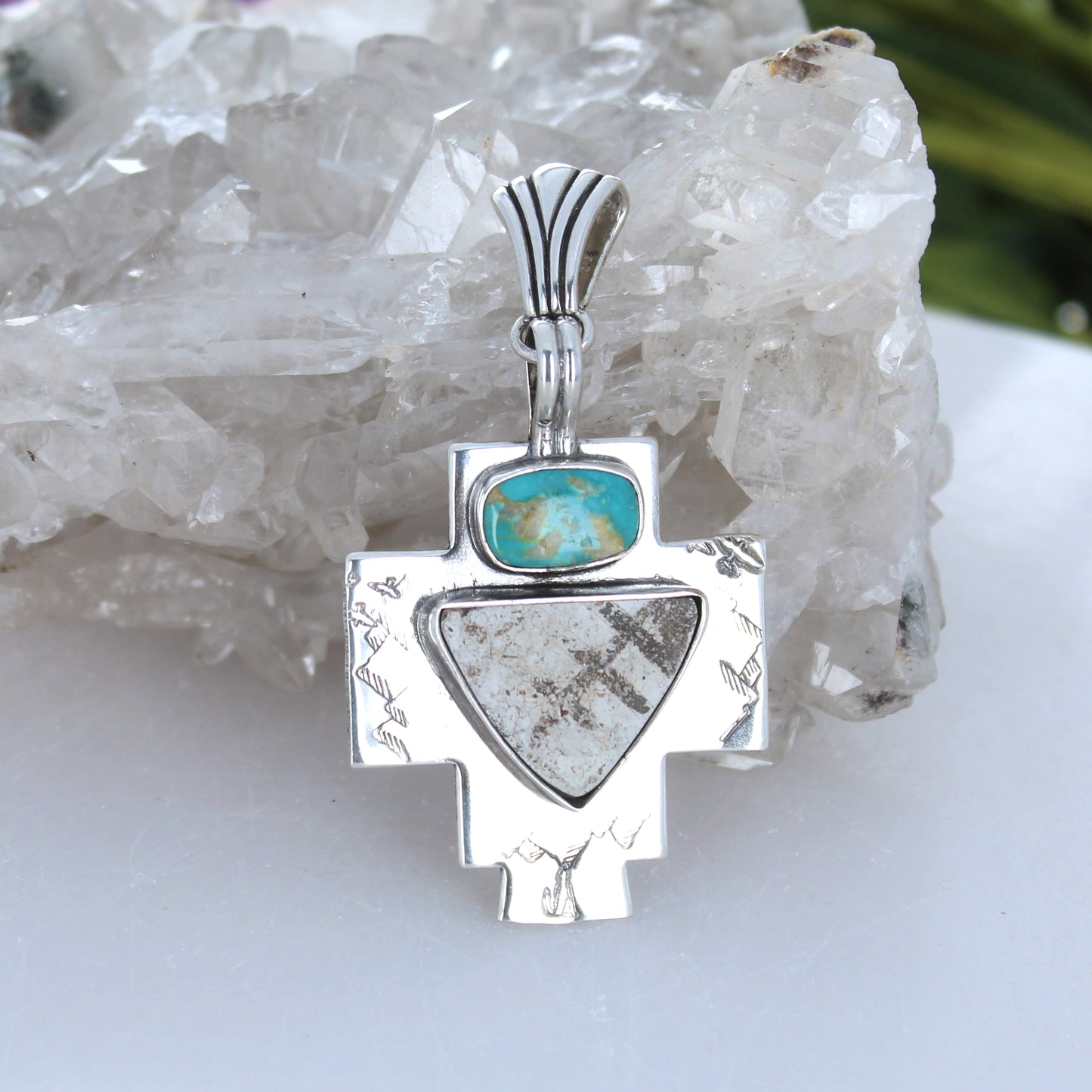 Carico Lake Turquoise Cross Pendant With Anasazi Pottery