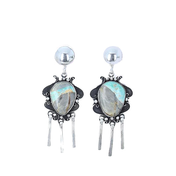 Pastel Royston Turquoise Scroll Earrings Sterling Blue Golden