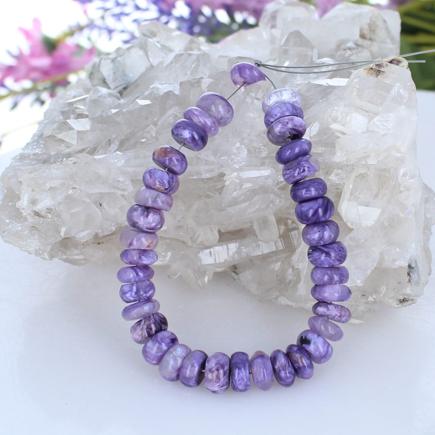 AAA Charoite Beads Rondelles 10mm 7"