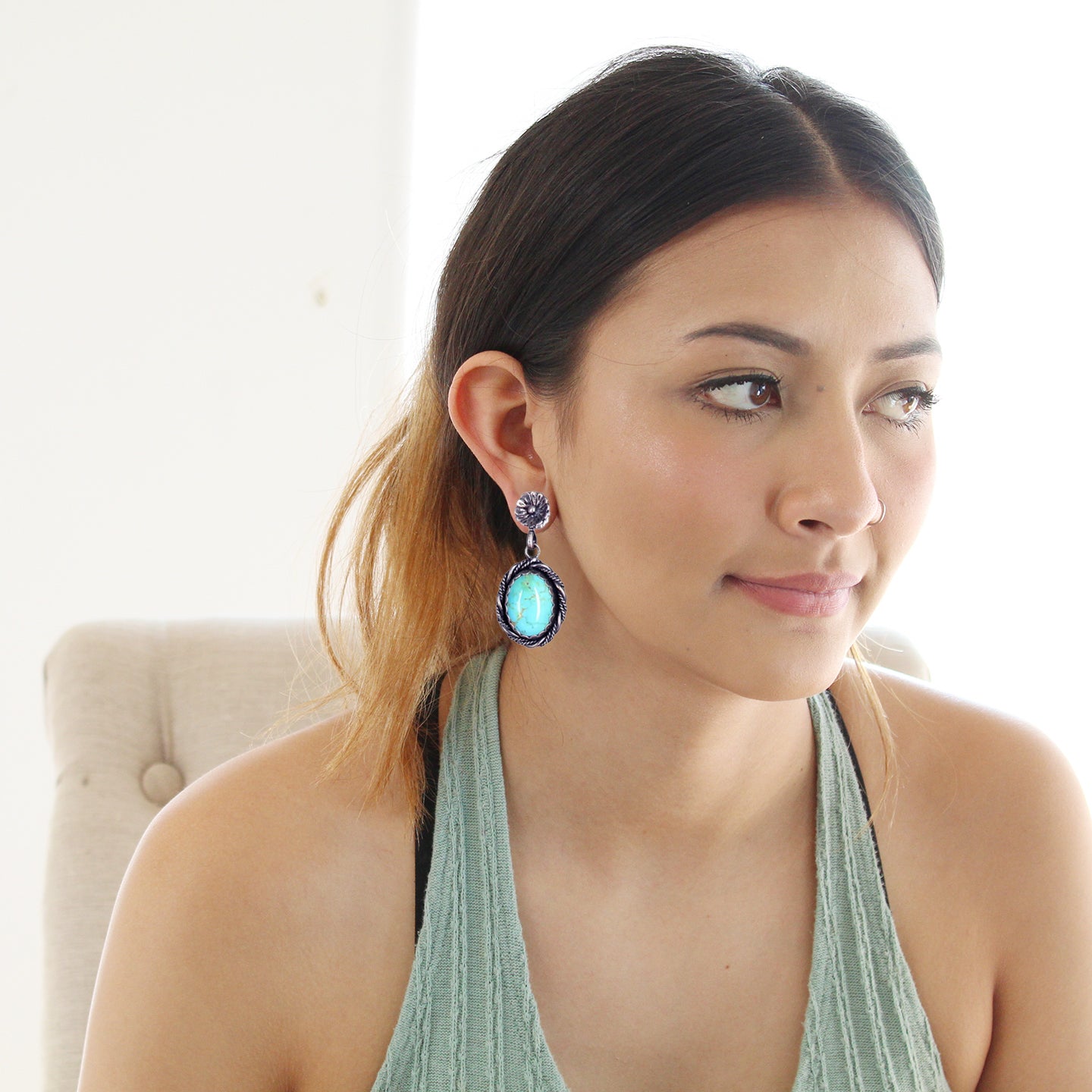 Turquoise Earrings Oval Sterling #8 Mine Southwestern