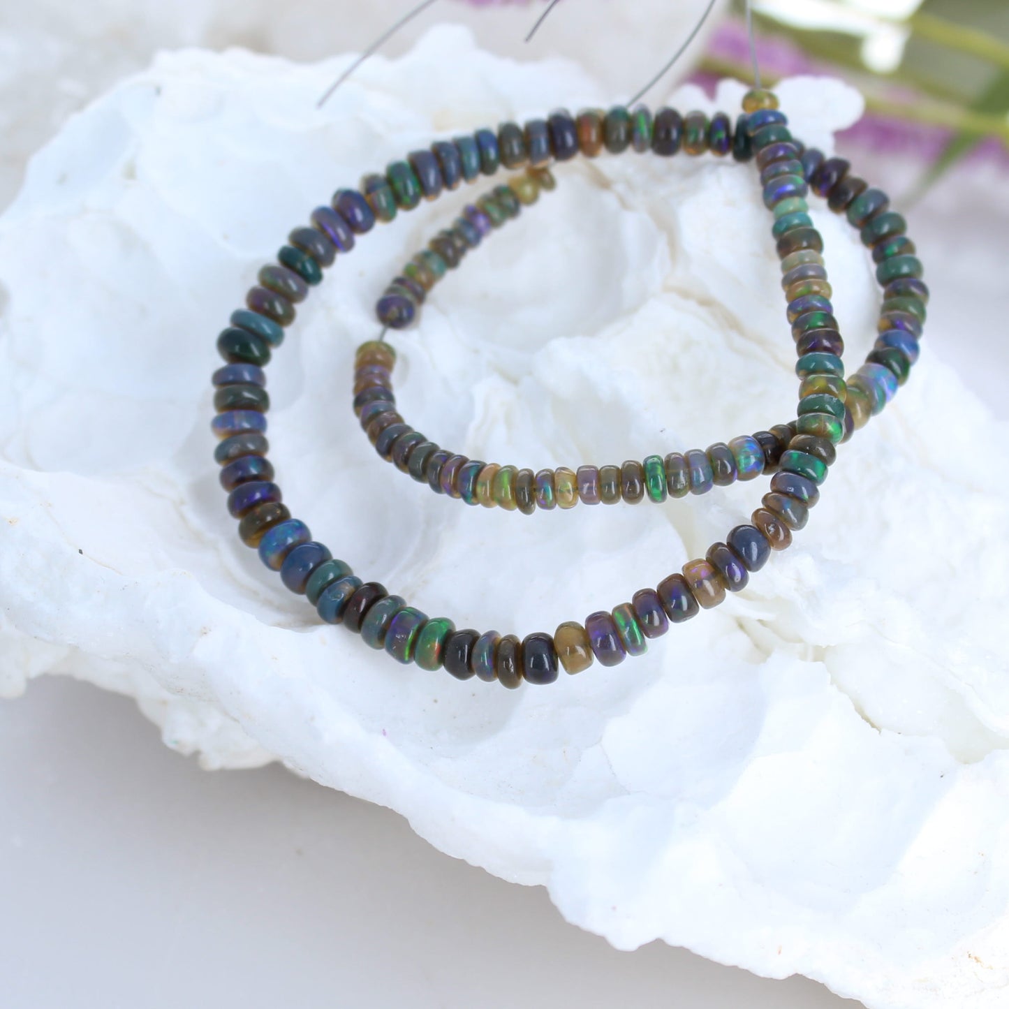 Welo Opal Ethiopian Beads Midnight Blue Peacock 4-5.5mm Rondelles 12" -NewWorldGems