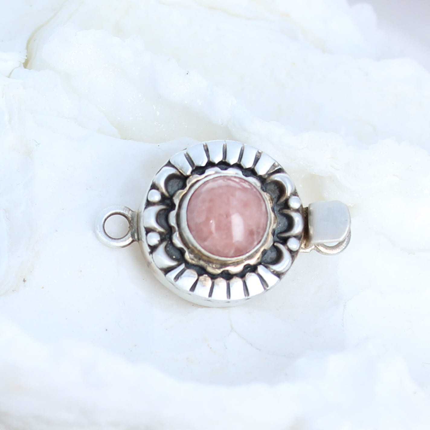 AAA Rhodochrosite Clasp Sterling Moon Petal Design 10mm Round -NewWorldGems