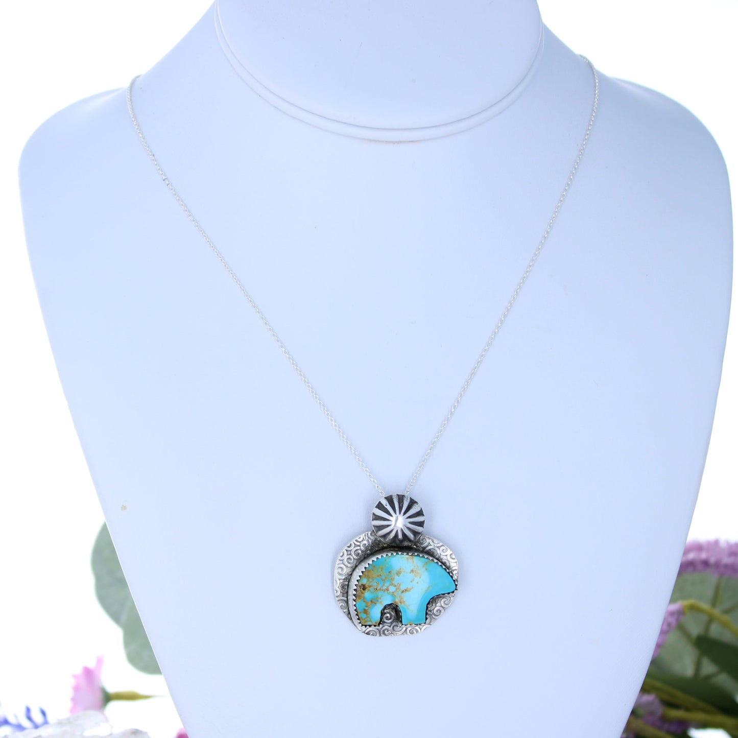 AAA Kingman Blue Turquoise ZUNI BEAR Pendant NewWorldGems