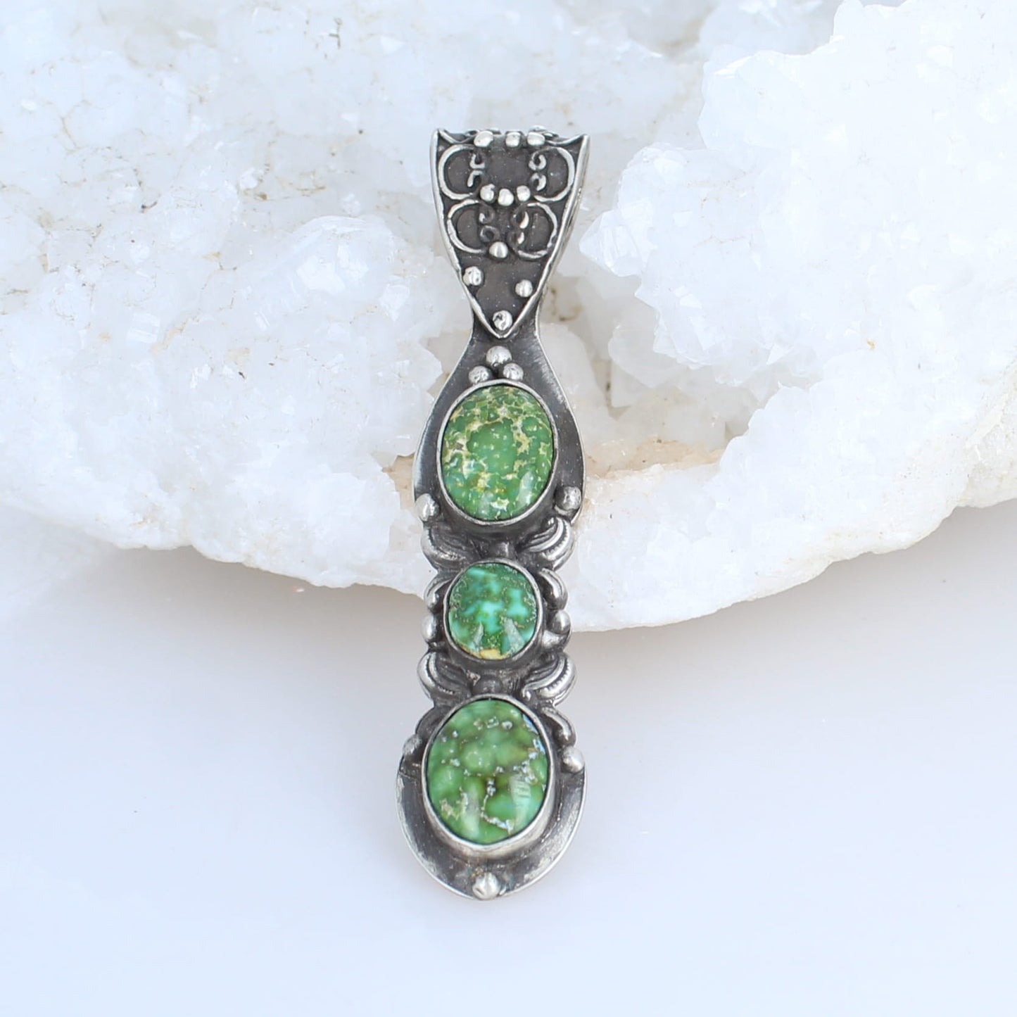 Sonoran Gold Turquoise Pendant Sterling Southwest 3 Stone -NewWorldGems