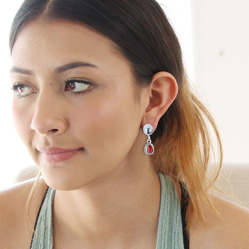 Coral Free Form Mod Earrings Sterling Silver Oval Post Style -NewWorldGems