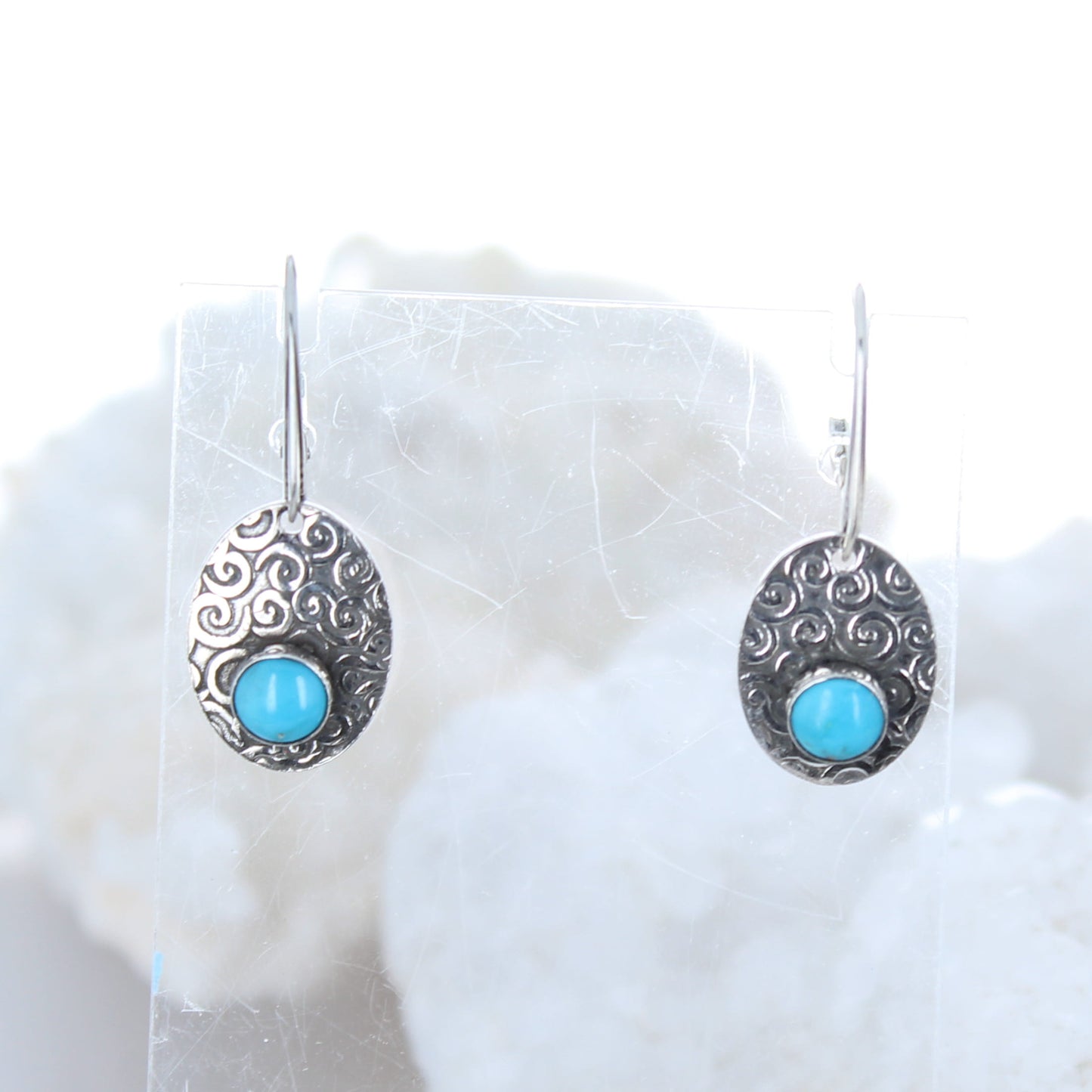 Sonoran Rose Turquoise Earrings Sterling Spiral Design -NewWorldGems