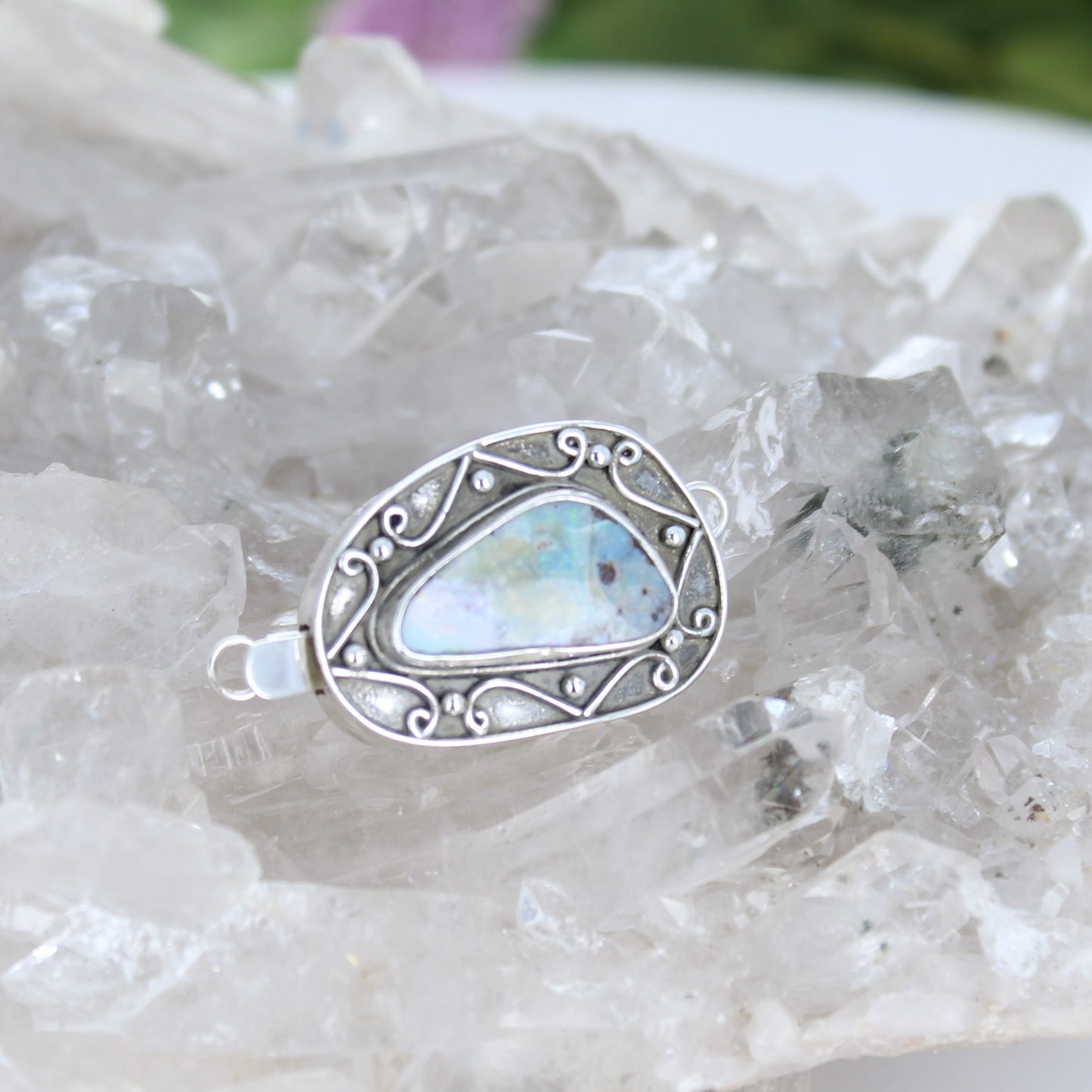 Australian Crystal Opal Clasp Sterling Round Large Wire Design