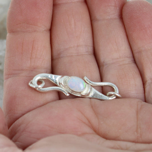 Australian Opal Clasp S Shaped Sterling Gorgeous Cream Green Lavender Fire