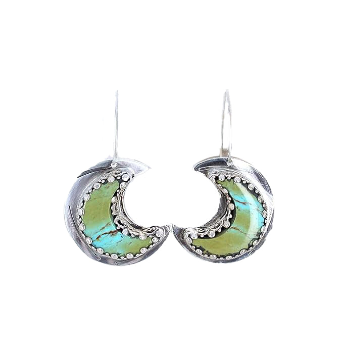 Kingman Turquoise Crescent Moon Earrings Sterling Green Blue