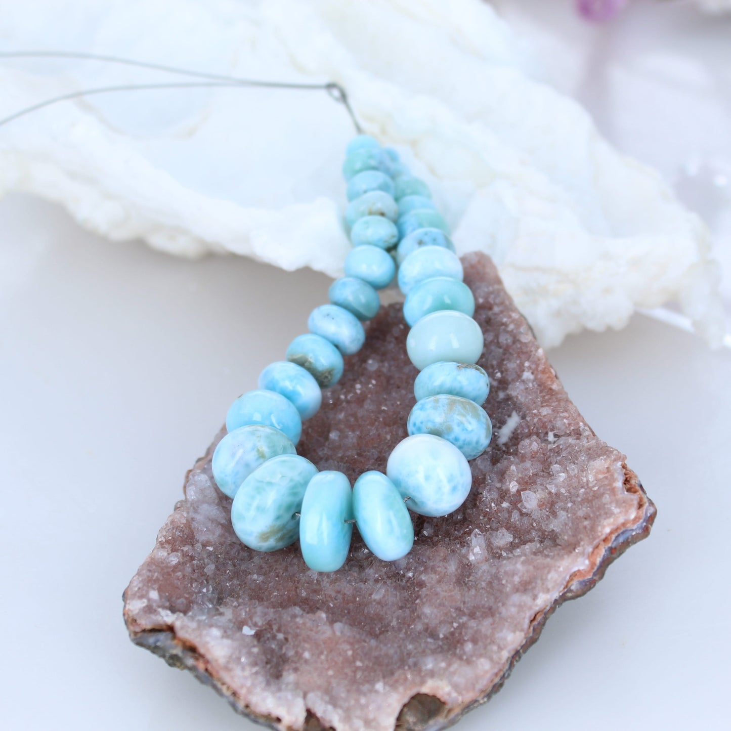 Large LARIMAR Rondelle Beads Set 6.5" -NewWorldGems