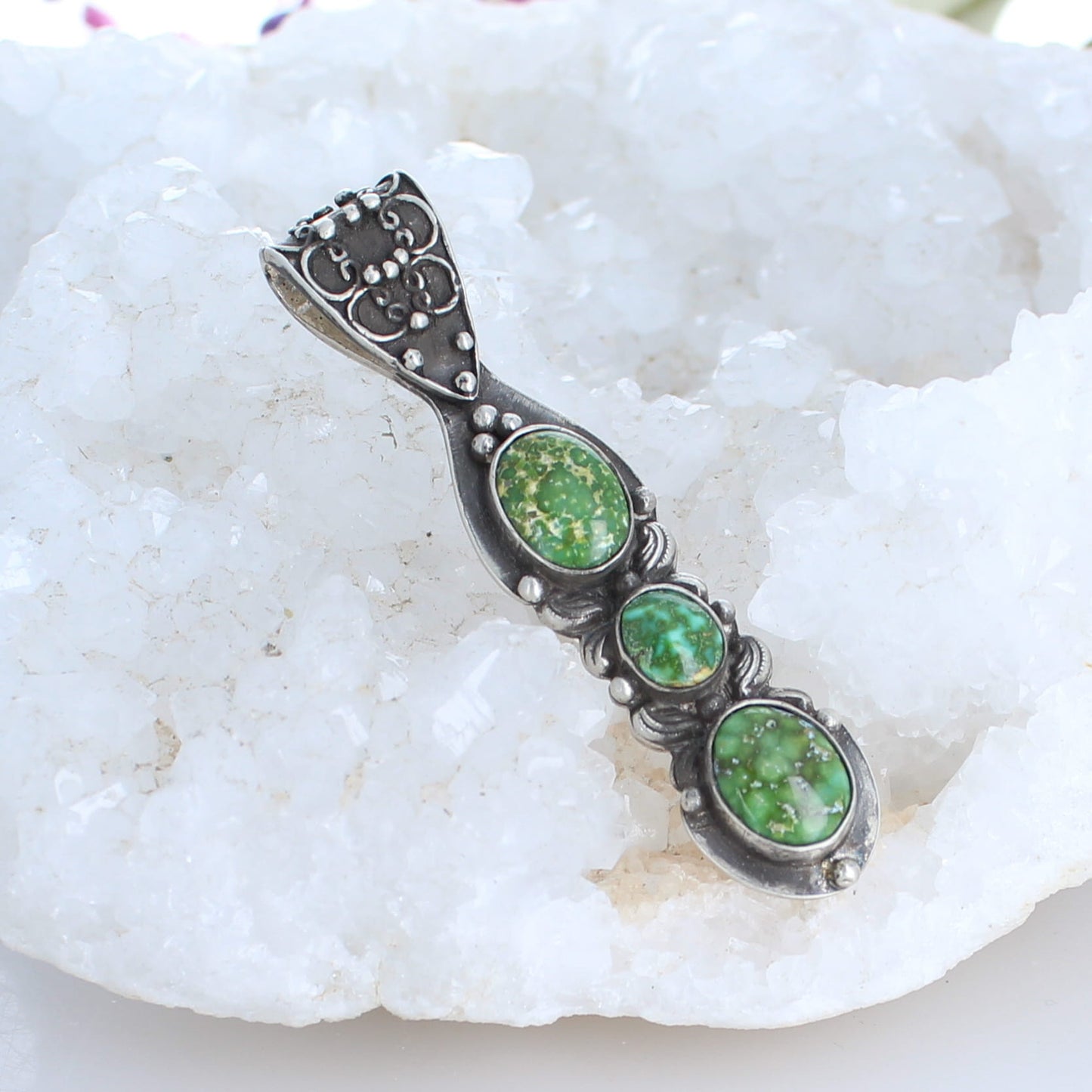 Sonoran Gold Turquoise Pendant Sterling Southwest 3 Stone -NewWorldGems