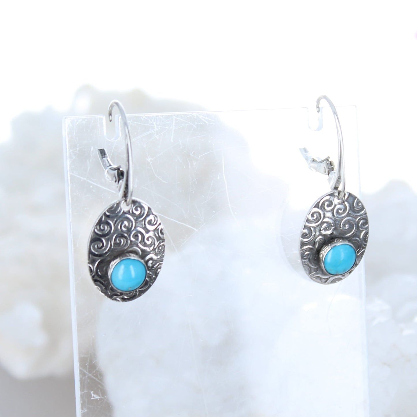 Sonoran Rose Turquoise Earrings Sterling Spiral Design -NewWorldGems