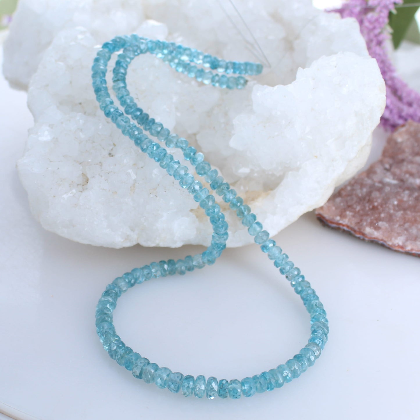 Zircon Beads AAA Faceted Graduated Rondelles Blue -NewWorldGems